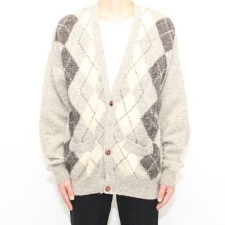 Argyle Pattern Wool Knit Cardigan