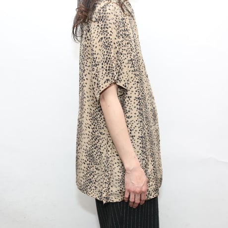 Leopard Pattern Open Collar Silk S/S Shirt