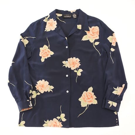 Liz Claiborne Flower Pattern Open Collar Silk L/S Shirt