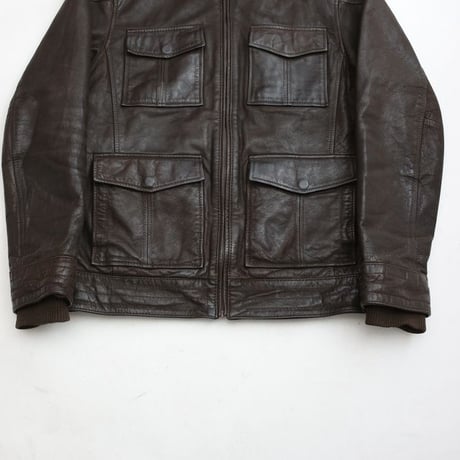 Stand up Collar Brown Leather Jacket