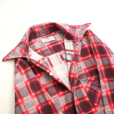 70s Plaid Print Flannel Open Collar Shirt