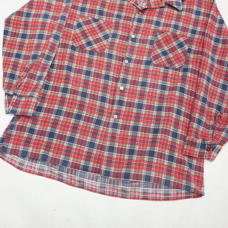 70s Plaid Print Flannel Open Collar Shirt