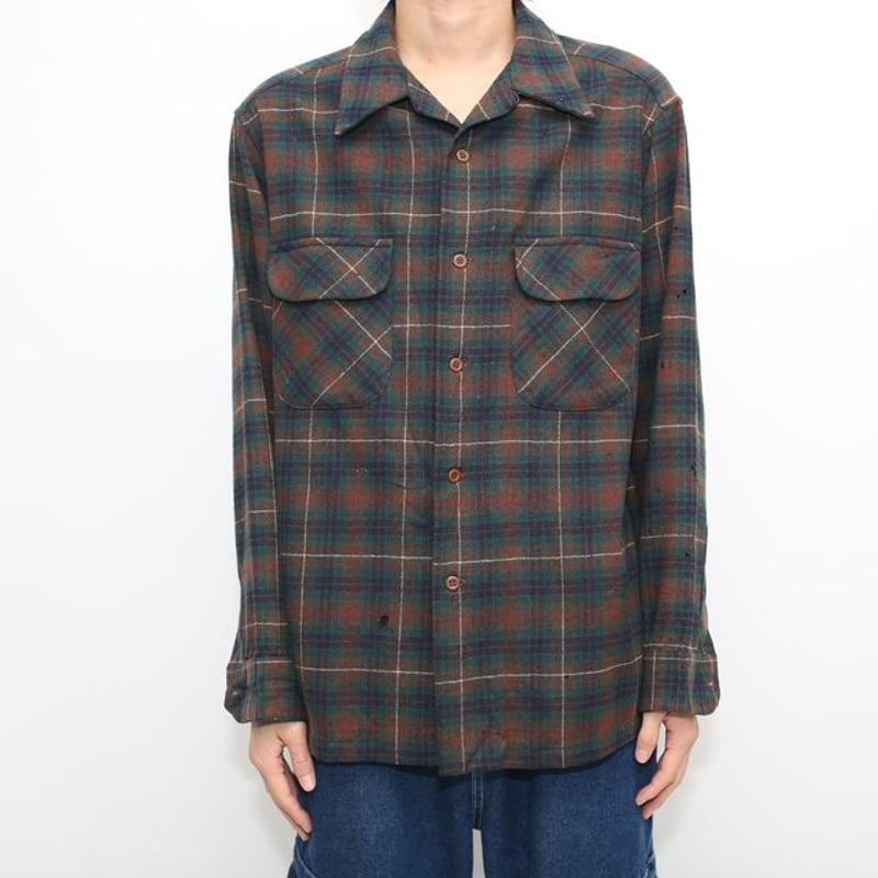 トップス 70s Pendleton Plaid Loop Collar Shirts M 70s Pendleton Wool Plaid Loop Shirt | Strato