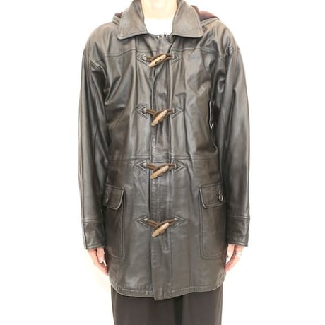 Black Leather Hooded Coat