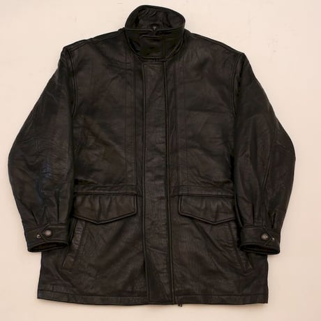 Bostonian Stand Collared Black Lamb Leather Coat