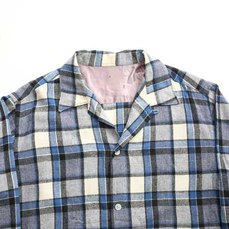 60's Open Collared Plaid  Wool L/S Shirt