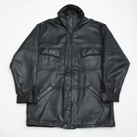 Stand up Collar Black Leather Jacket