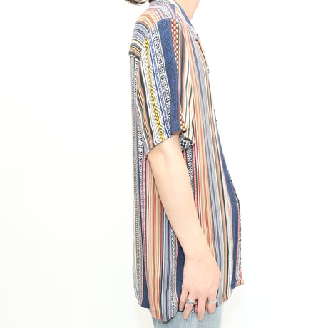 Stripe Pattern Viscose S/S Shirt