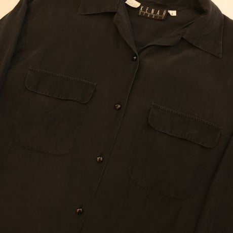 Open Collar Silk L/S Shirt Black