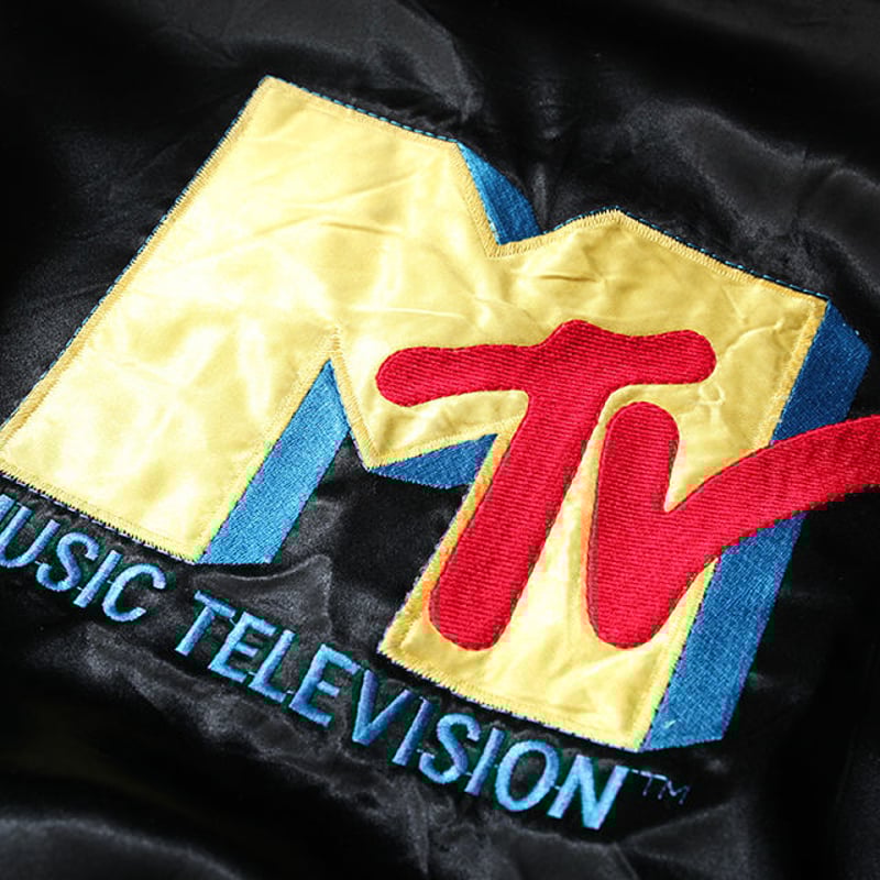 80s MTV EMPIRE 刺繍ロゴ サテンジャケット 黒 80's 