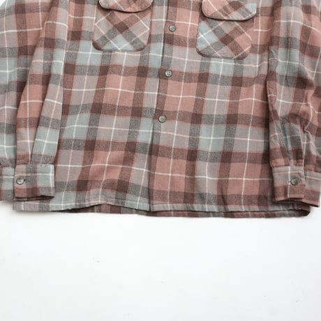 60's Open Collared Plaid  Wool L/S Shirt