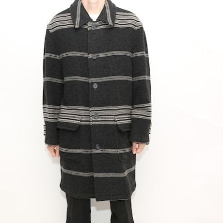Border Pattern Wool Coat Made In Italy