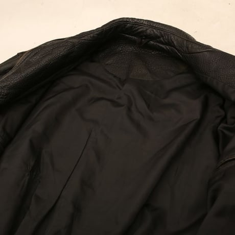 Black Rib Leather Jacket Loose Silhouette