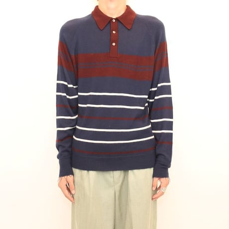 Vintage Puritan Border Pattern Knit Polo L/S Shirt
