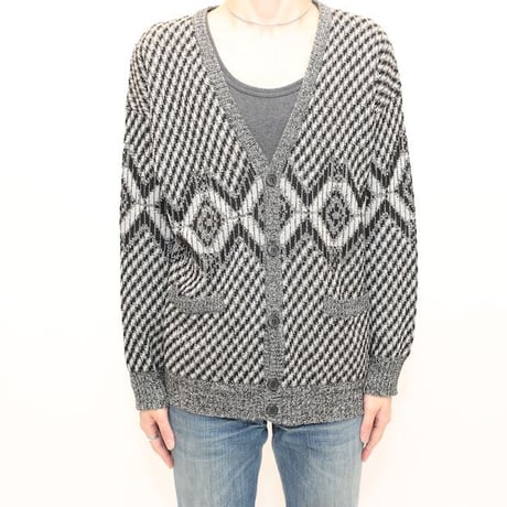 Geometric Pattern Acryl Knit Cardigan "MADE IN JUGOSLAVIJA"