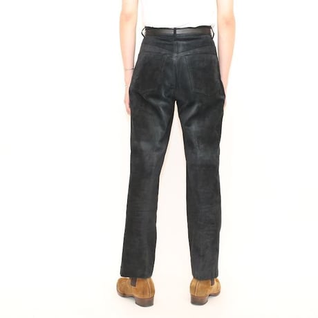 Black Suede Leather Slim Pants