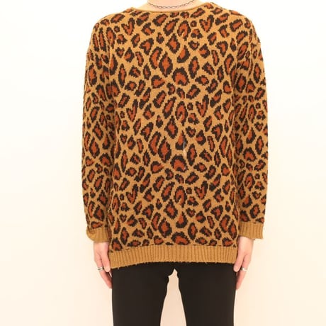 Leopard Pattern Knit Sweater MADE IN USA