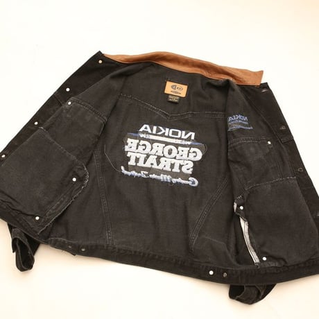 Leather Collared Black Denim Jacket Loose Silhouette