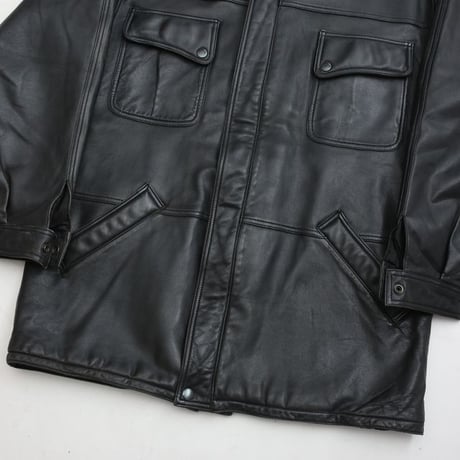 Stand up Collar Black Leather Jacket
