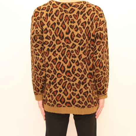 Leopard Pattern Knit Sweater MADE IN USA