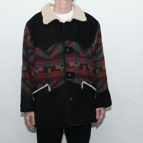 Suede×Wool Boa Coat