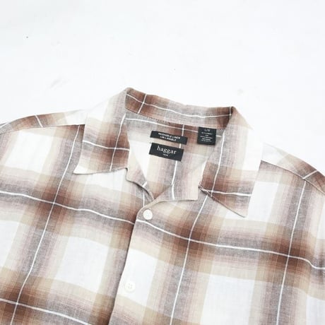 Ombre Checked Open Collar Linen×Rayon S/S Shirt