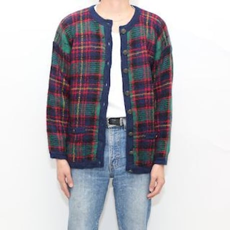 Mohair Checked Knit Cardigan