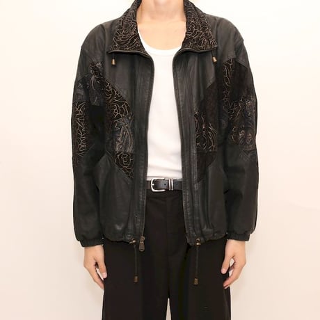 Patchwork Design Black Leather Jacket
