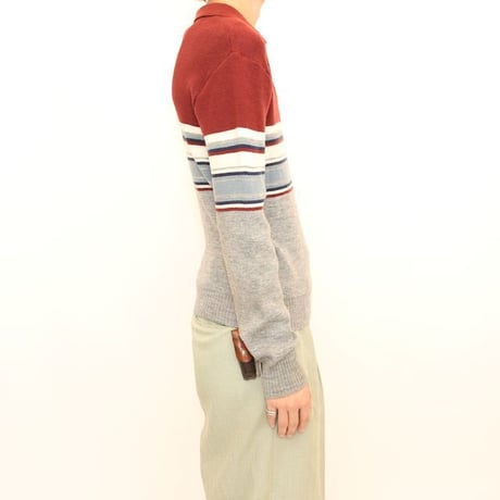 Vintage Kennington Border Pattern Knit Polo L/S Shirt