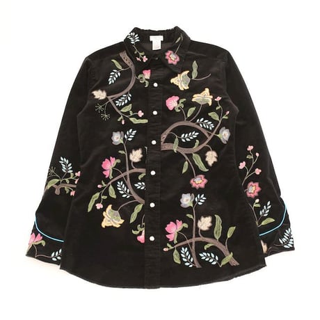 Flower Embroidery Corduroy Western L/S Shirt