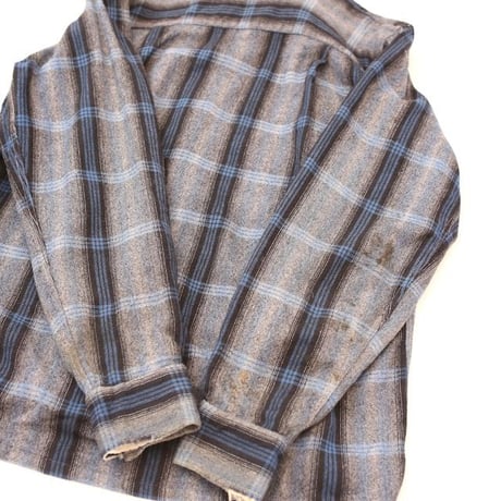60's Open Collared Check Wool L/S Shirt