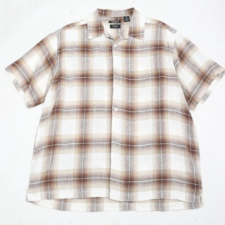 Ombre Checked Open Collar Linen×Rayon S/S Shirt