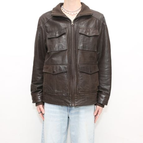 Stand up Collar Brown Leather Jacket