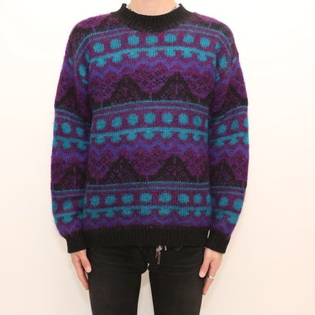 Patterned Mohair Wool Knit Sweater