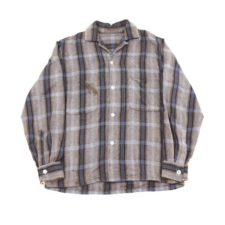 60's Open Collared Check Wool L/S Shirt