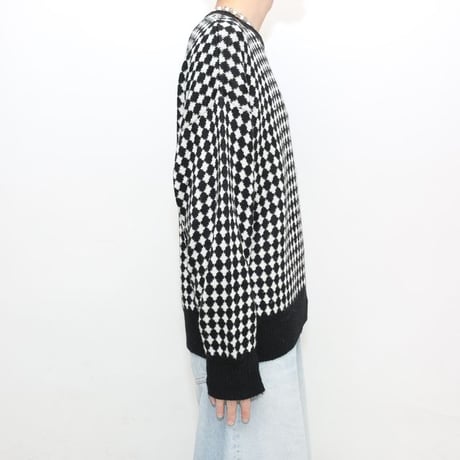 Black × White Patterned  Knit Sweater MADE IN ITALY