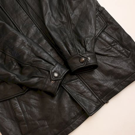 Bostonian Stand Collared Black Lamb Leather Coat