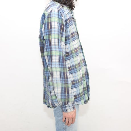 70s Plaid Print Flannel Open Collar Shirt