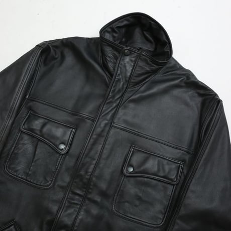 Stand up Collar Black Leather Jacket