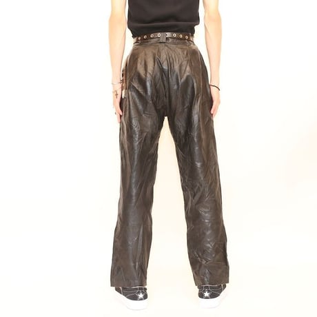 1tuck Black Leather Pants