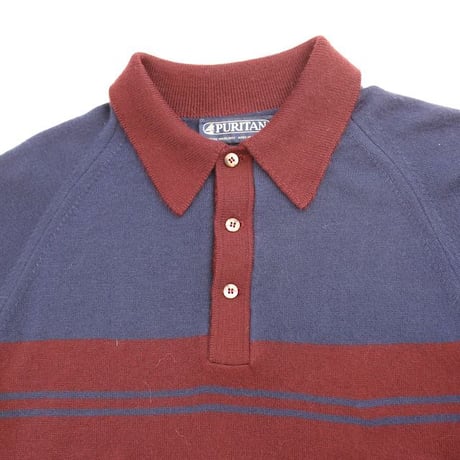 Vintage Puritan Border Pattern Knit Polo L/S Shirt
