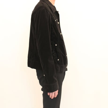 Black Embroidery Corduroy Trucker Jacket
