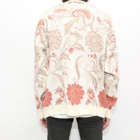 Flower Pattern Acryl Knit Cardigan
