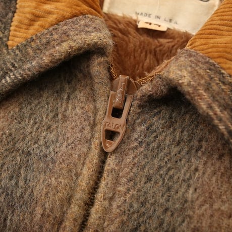 80s Fox Knapp Checked Wool Boa Jacket