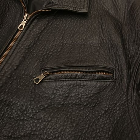 Black Rib Leather Jacket Loose Silhouette