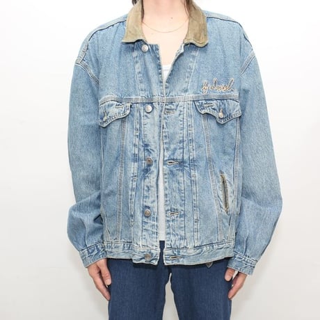90s Diesel Leather Collar Denim Jacket MADE IN ITALY