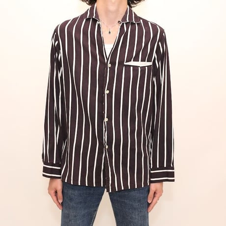 Black × White Striped Open Collared Shirt