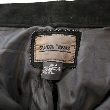 Black Suede Leather Slim Pants