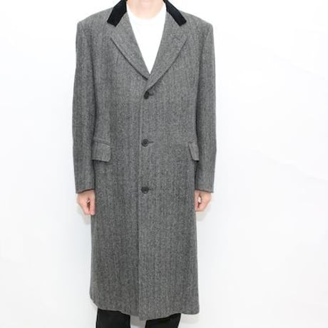 Vintage Herringbone Wool Long Coat MADE IN USA