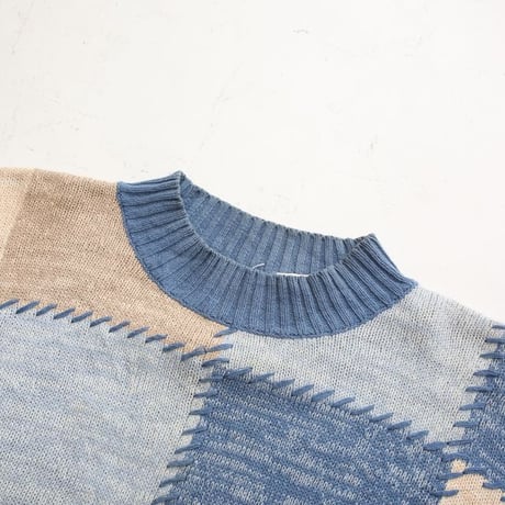 Janzen Patchwork Design Cotton Ramie Knit Sweater